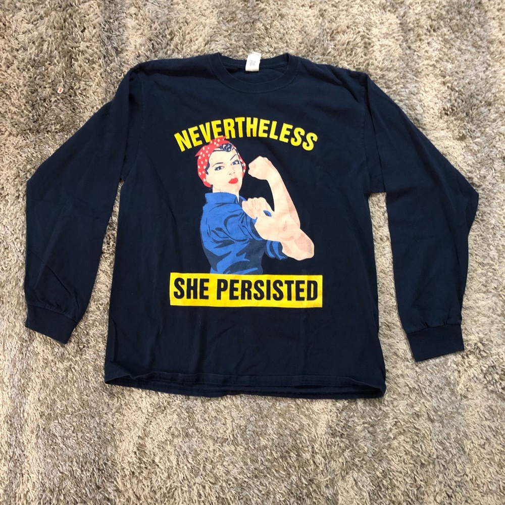 Navy Blue Nevertheless She Persisted Long Sleeve T-Shirt (L)